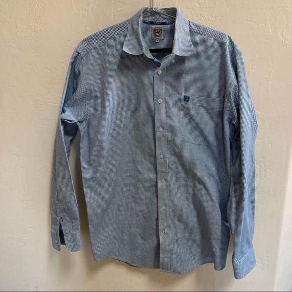 New Cinch Shirt Blue & White Button Down Medium